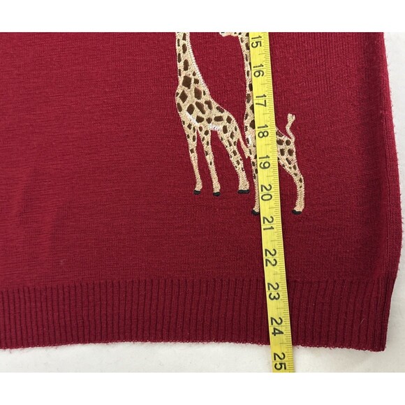 VTG Cyn Les Sweater Giraffes Shirlee Designs Womens Medium Embroidered Burgundy - Picture 7 of 8